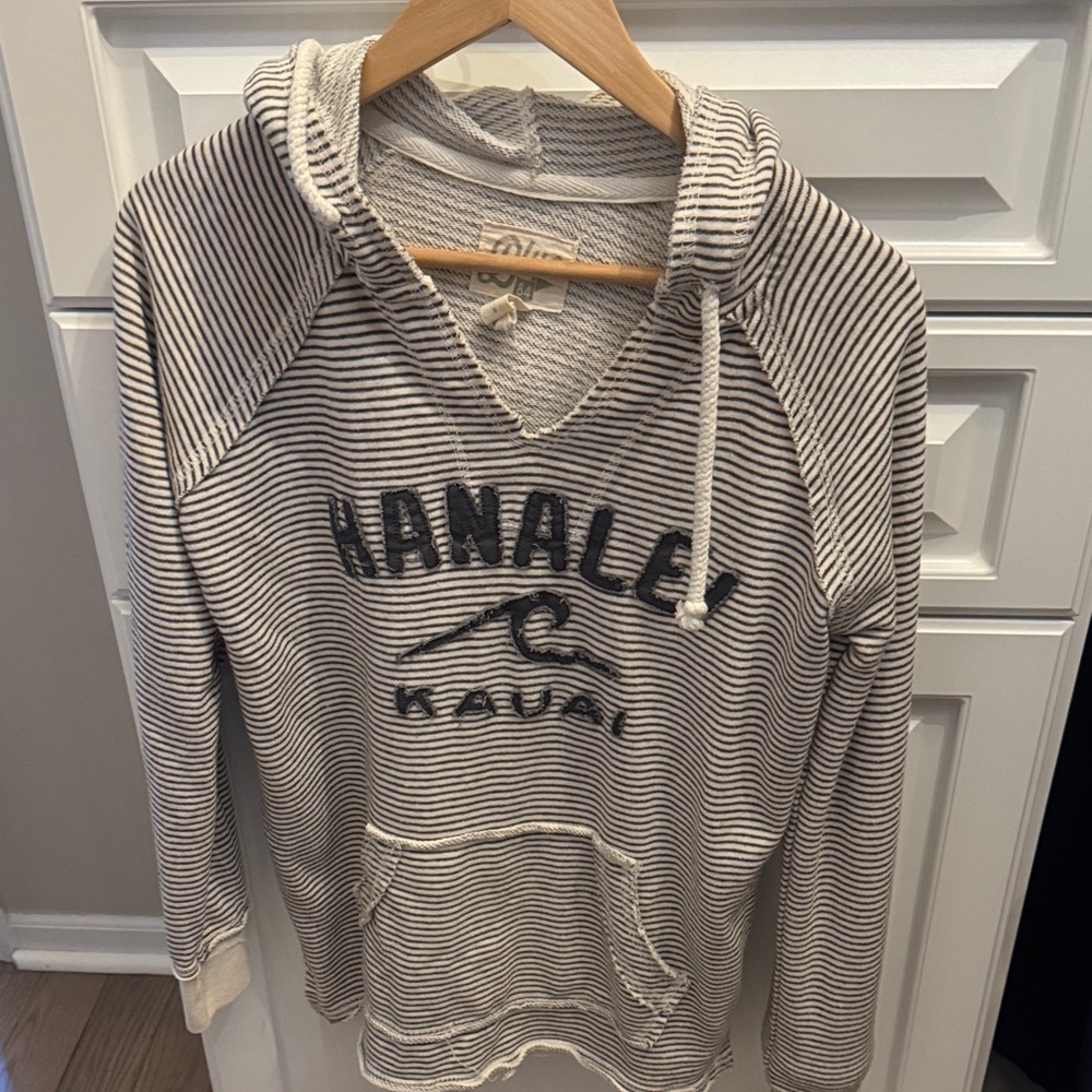 Blue 84 Light Gray & Navy Striped Hoodie with Embroidered Logo